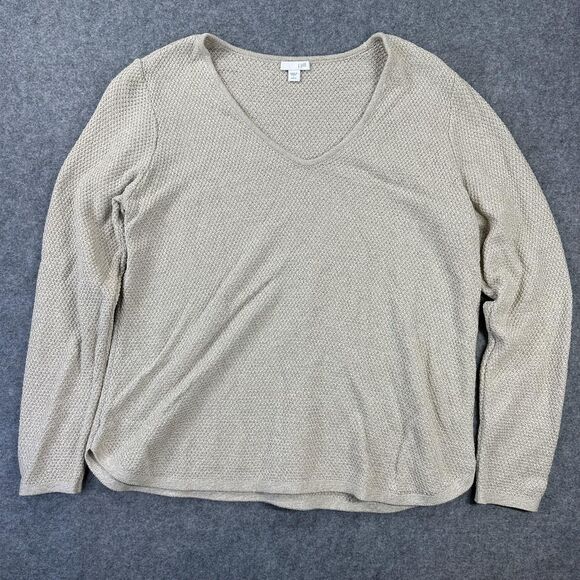 J. Jill Tops - J Jill Sweater Womens L Petite Beige V Neck Waffle Knit Long Sleeve Pullover